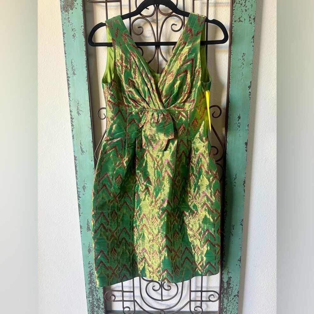 Nanette Lepore Metallic Green Brocade Cocktail Dress Size 3